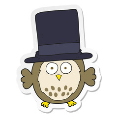 sticker of a cartoon owl wearing top hat