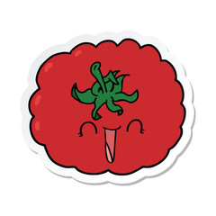 sticker of a cartoon happy tomato