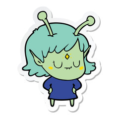 sticker of a cartoon alien girl