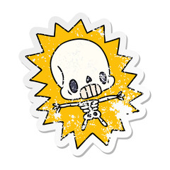 distressed sticker cartoon kawaii electrocuted skeleton