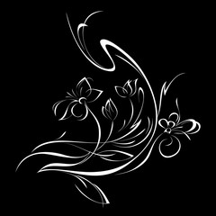 stylized flowers in white lines on black background