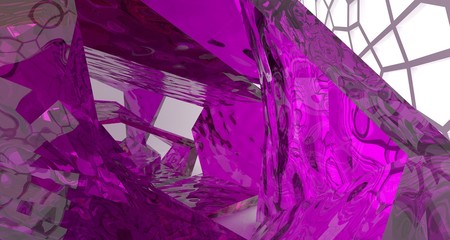 Abstract white and colored gradient glasses interior with window. 3D illustration and rendering.