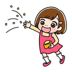 豆まきをする女の子のイラスト
