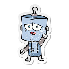 distressed sticker of a cartoon robot