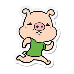 sticker of a cartoon angry pig wearing tee shirt