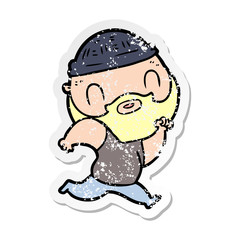 distressed sticker of a cartoon bearded man