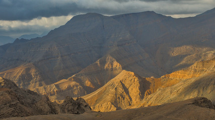 Naklejka premium Fantastic mountain landscape. Ru'us al Jibal. al Hajar Mountains. Musandam. Oman