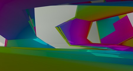 Abstract white and colored gradient  interior  with window. 3D illustration and rendering.