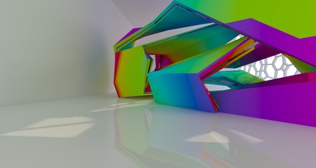 Abstract white and colored gradient  interior  with window. 3D illustration and rendering.