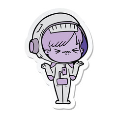 sticker of a confused cartoon space girl