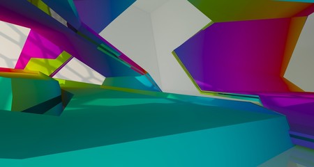 Abstract white and colored gradient  interior  with window. 3D illustration and rendering.