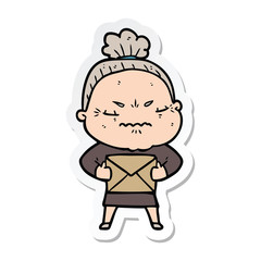 sticker of a cartoon annoyed old lady
