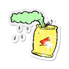 retro distressed sticker of a cartoon fizzing soda can