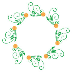 Vector illustration various shape green leaf orange flower frames for cards hand drawn