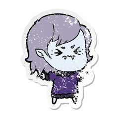 distressed sticker of a annoyed cartoon vampire girl