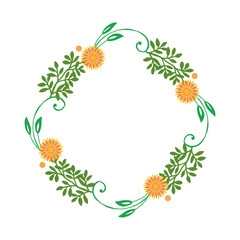 Fototapeta premium Vector illustration various shape green leaf orange flower frames for cards hand drawn