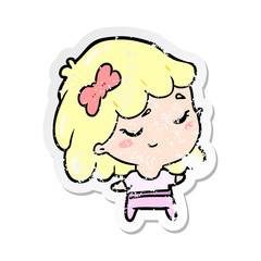 distressed sticker of a cartoon happy girl
