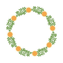 Vector illustration various shape green leaf orange flower frames for cards hand drawn