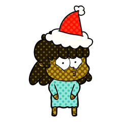 comic book style illustration of a whistling girl wearing santa hat