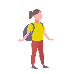 woman student standing with backpack casual girl female cartoon character full length flat isolated