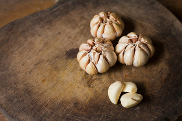 garlic on wooden table