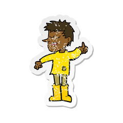 retro distressed sticker of a cartoon poor boy with positive attitude