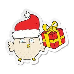 sticker of a cartoon  christmas owl