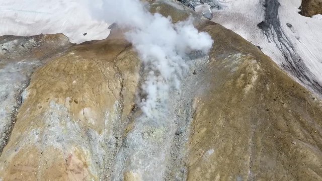 Sulphur fumarole in crater of Mutnovsky volcano, Kamchatka