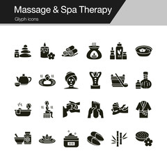 Massage and Spa Therapy icons. Glyph design. For presentation, graphic design, mobile application, web design, infographics, UI.