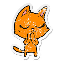 distressed sticker of a calm cartoon cat