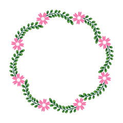 Vector illustration frames flower red trumpet with flower pink blooms hand drawn