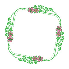 Vector illustration crowd green leaf flower frames isolated on a white backdrop hand drawn