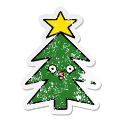 distressed sticker of a cute cartoon christmas tree