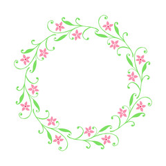 Vector illustration design artwork frame flower pink leaf green with greeting card template hand drawn