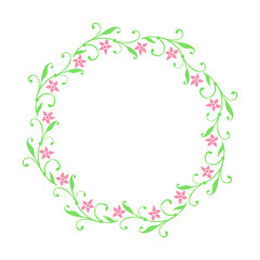 Vector illustration frames flowers leaf green round hand drawn