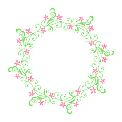 Vector illustration frames flowers leaf green round hand drawn
