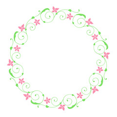 Vector illustration frames flowers leaf green round hand drawn