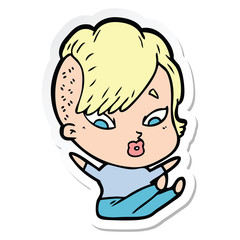 sticker of a cartoon surprised girl falling over