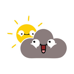 flat color retro cartoon storm cloud and sun