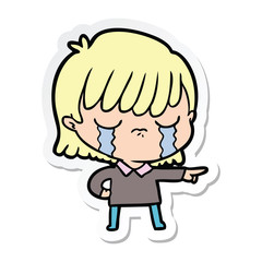 sticker of a cartoon woman crying