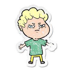 distressed sticker of a cartoon angry man