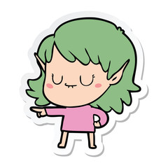 sticker of a happy cartoon elf girl