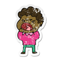 distressed sticker of a cartoon furious man