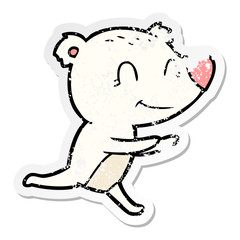 distressed sticker of a running polar bear cartoon