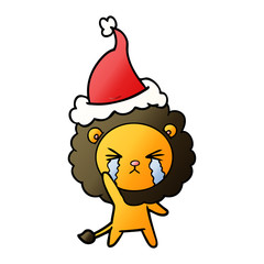 gradient cartoon of a crying lion wearing santa hat