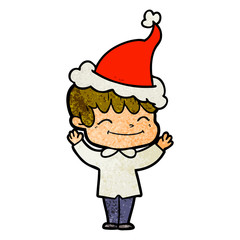 textured cartoon of a happy boy wearing santa hat