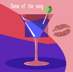 vector illustration of a cocktail with the mark of a kiss