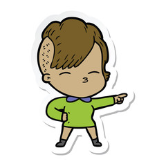 sticker of a cartoon squinting girl