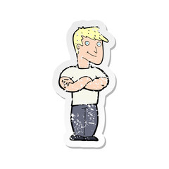 retro distressed sticker of a cartoon muscular man