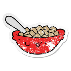 distressed sticker of a cute cartoon bowl of cereal